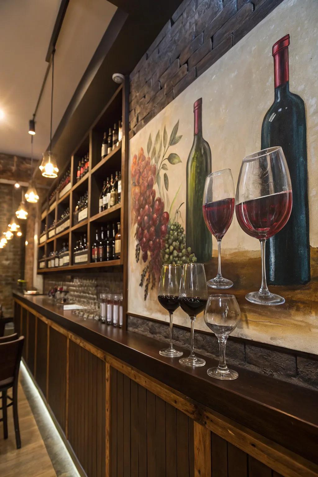 Wine and glass imagery captures the spirit of any bar setting.