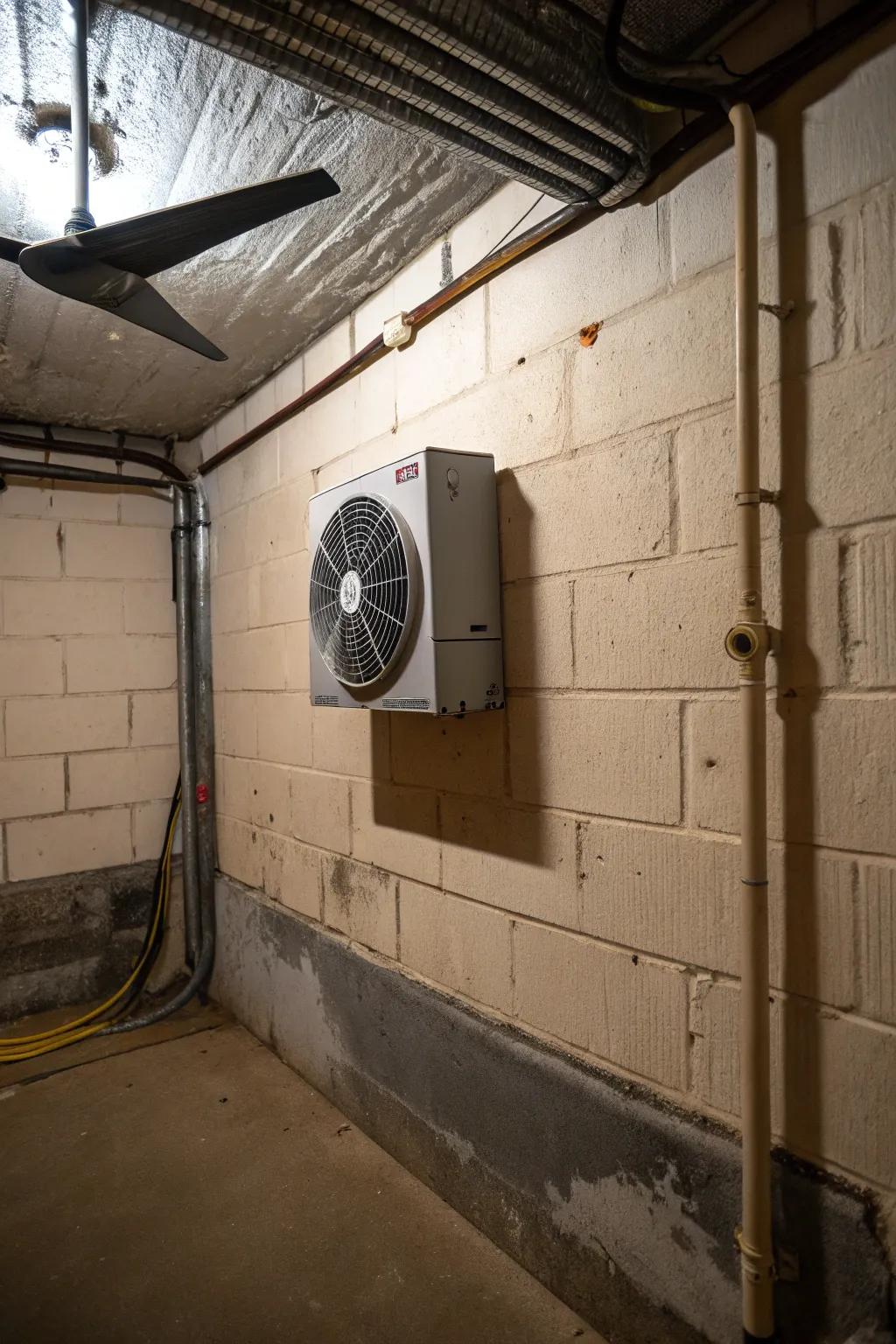 Exhaust fans are key to maintaining fresh air circulation in enclosed basement spaces.