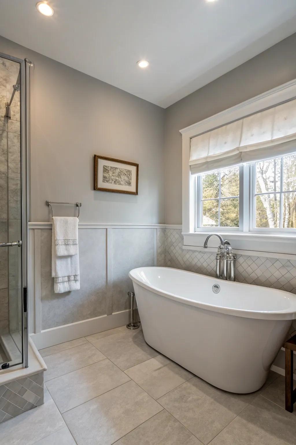 Neutral tones create a calming and inviting bathroom space.