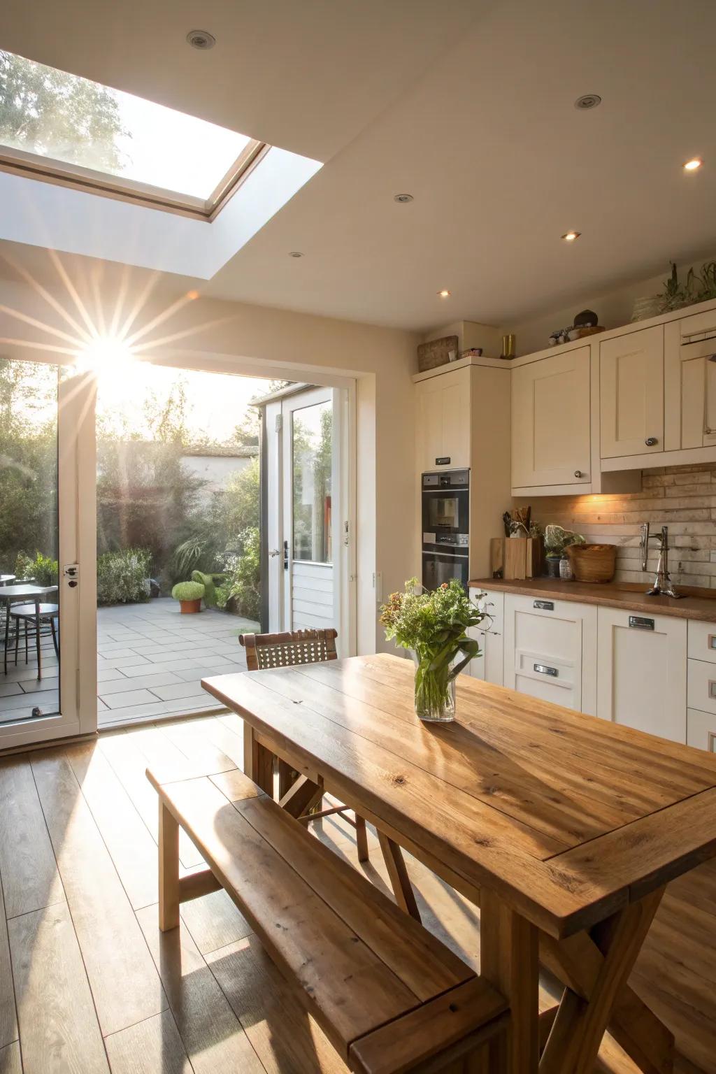 Invite abundant natural light into your kitchen through expansive bifold doors.