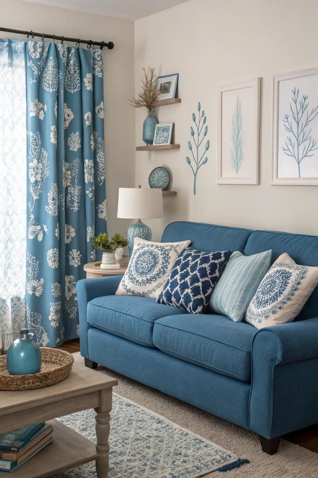 Include different blue shades to achieve a tranquil monochrome aesthetic.