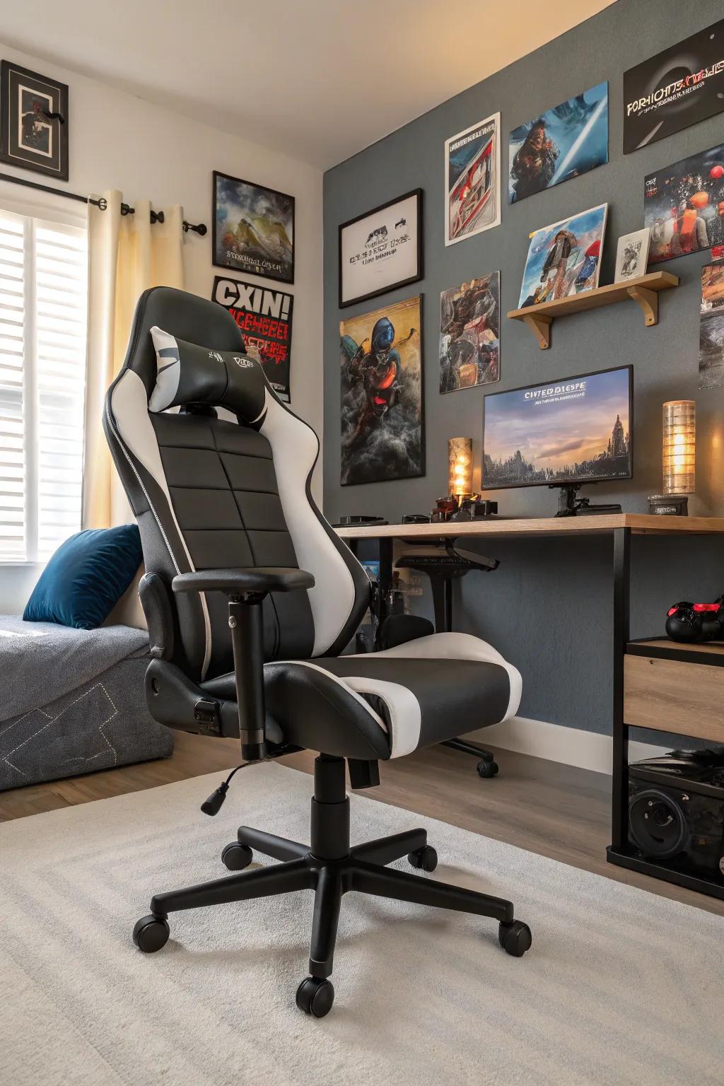 An ergonomic gaming chair that offers both comfort and aesthetic appeal.