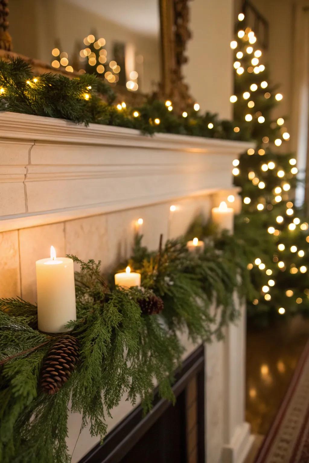 A beautifully decorated mantel ready for Christmas.