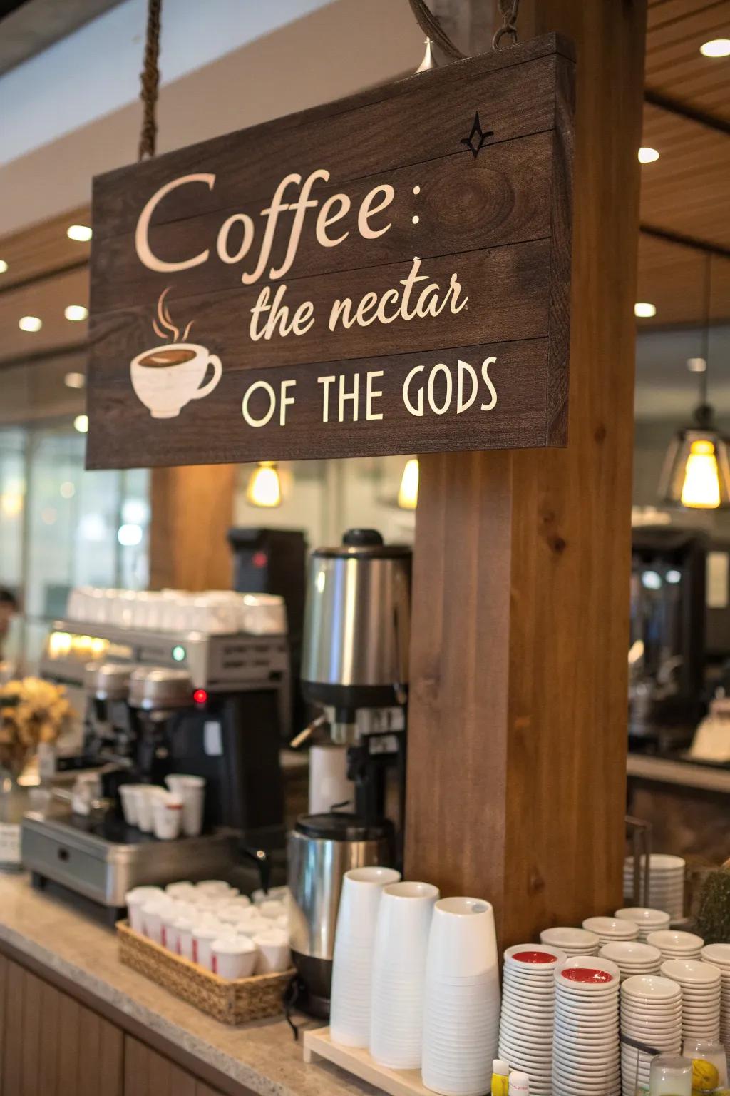 A personalized sign adds character to your coffee corner.