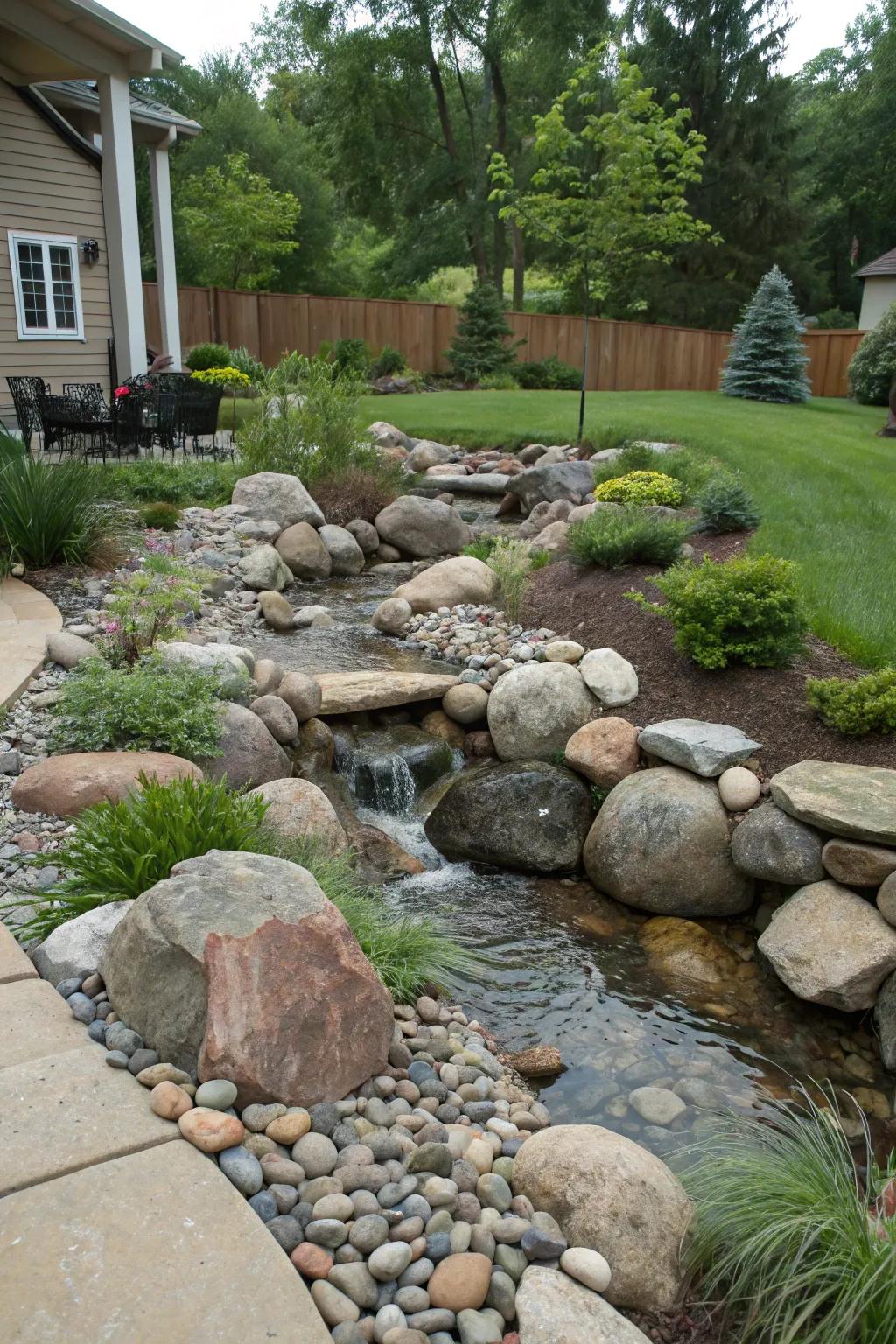 Rocks and boulders bring texture and definition to your creekside landscape.