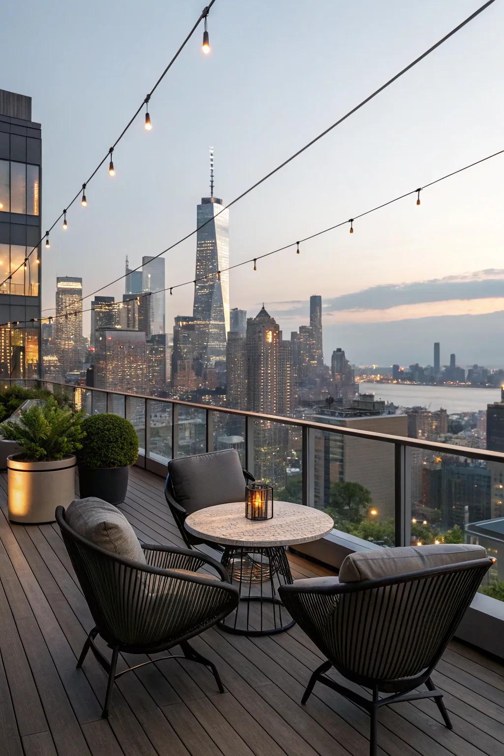 A contemporary rooftop deck presenting stunning vistas and a serene getaway.