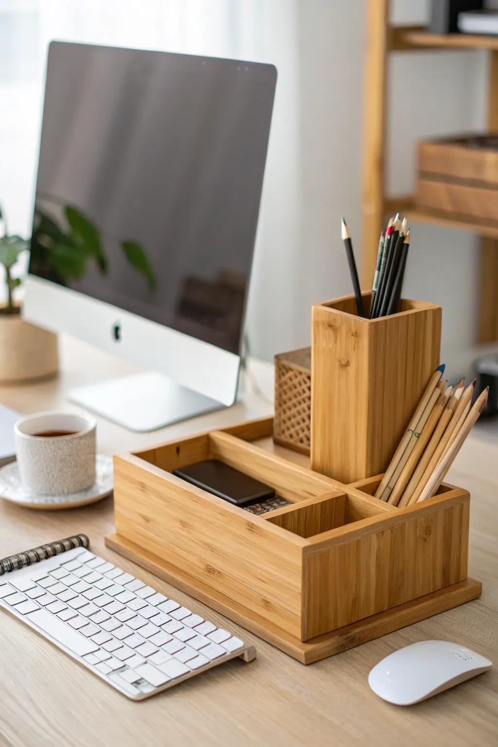 Incorporate the outdoors into your workspace using materials such as wood and bamboo.