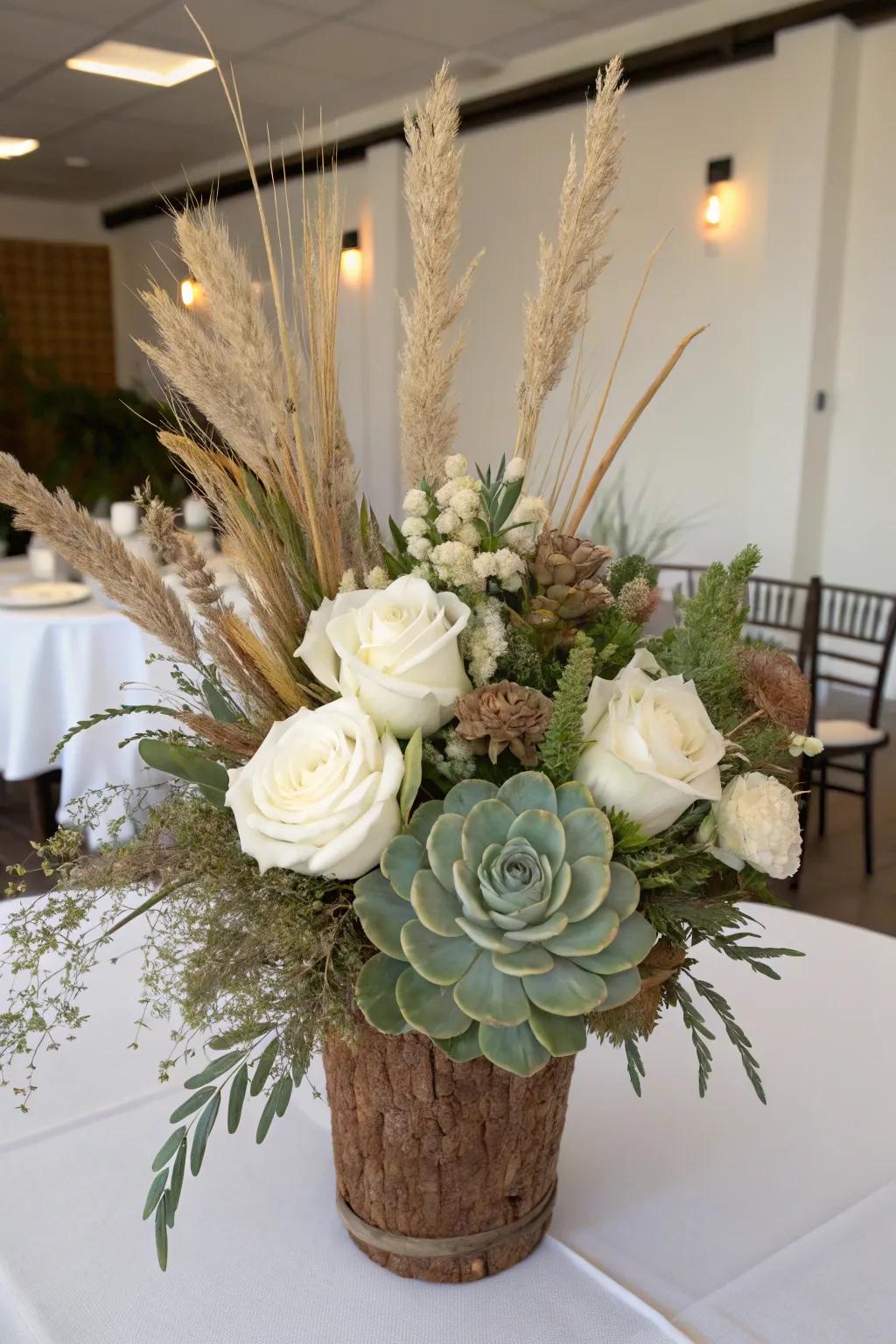 An original interpretation of botanical centerpieces featuring enhanced texture.