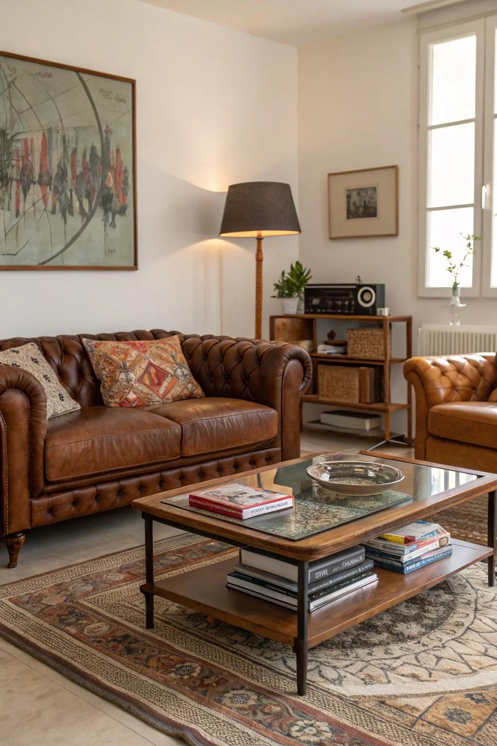 A family room displaying an agreeable combination of classic and contemporary furnishings.