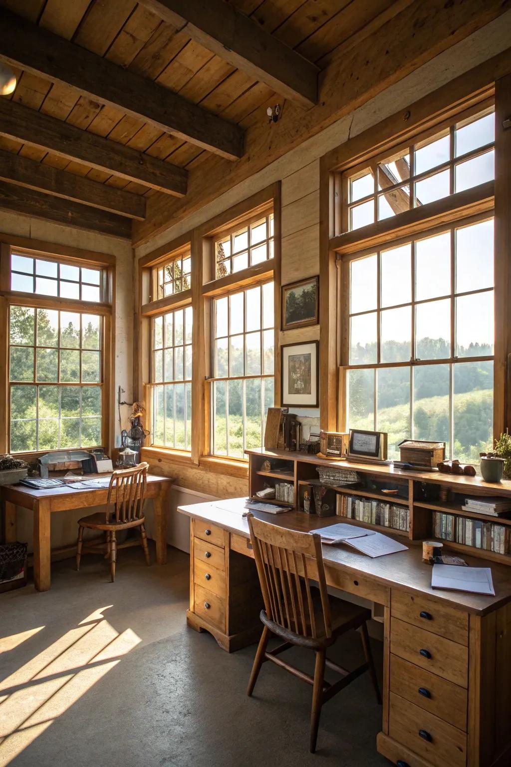 A sunlit farm office that inspires productivity.