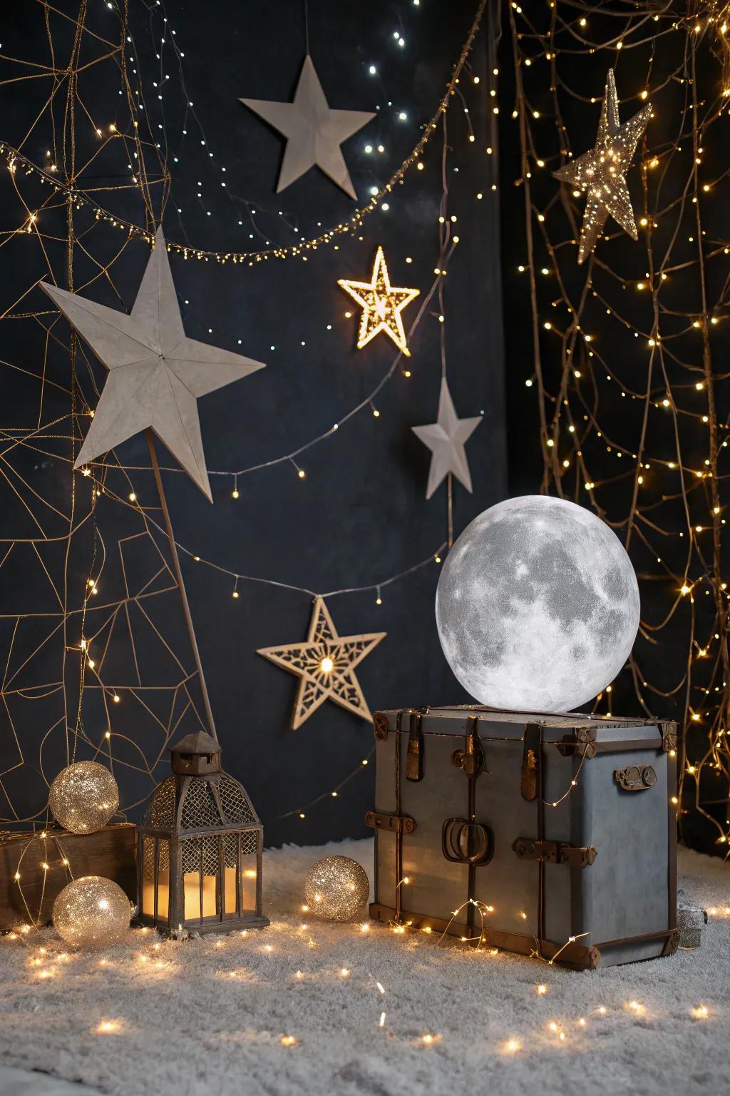 A celestial themed backdrop perfect for a dreamy first birthday party.