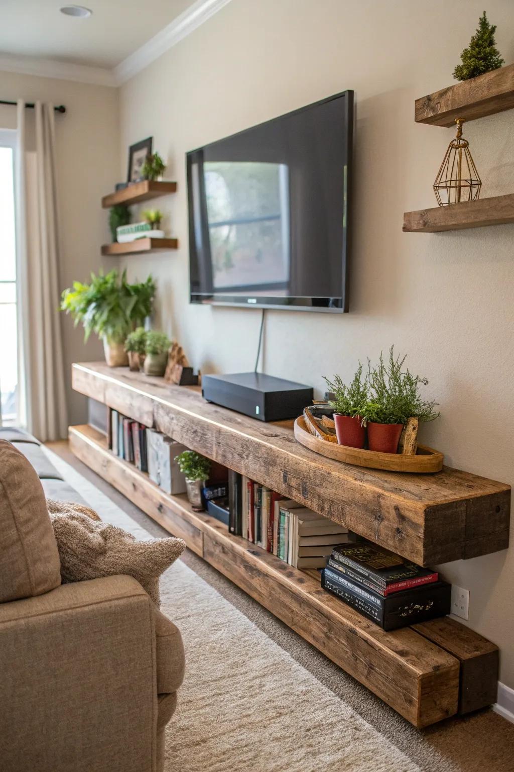 Imbue warmth into your space with a homespun timber floating ledge.