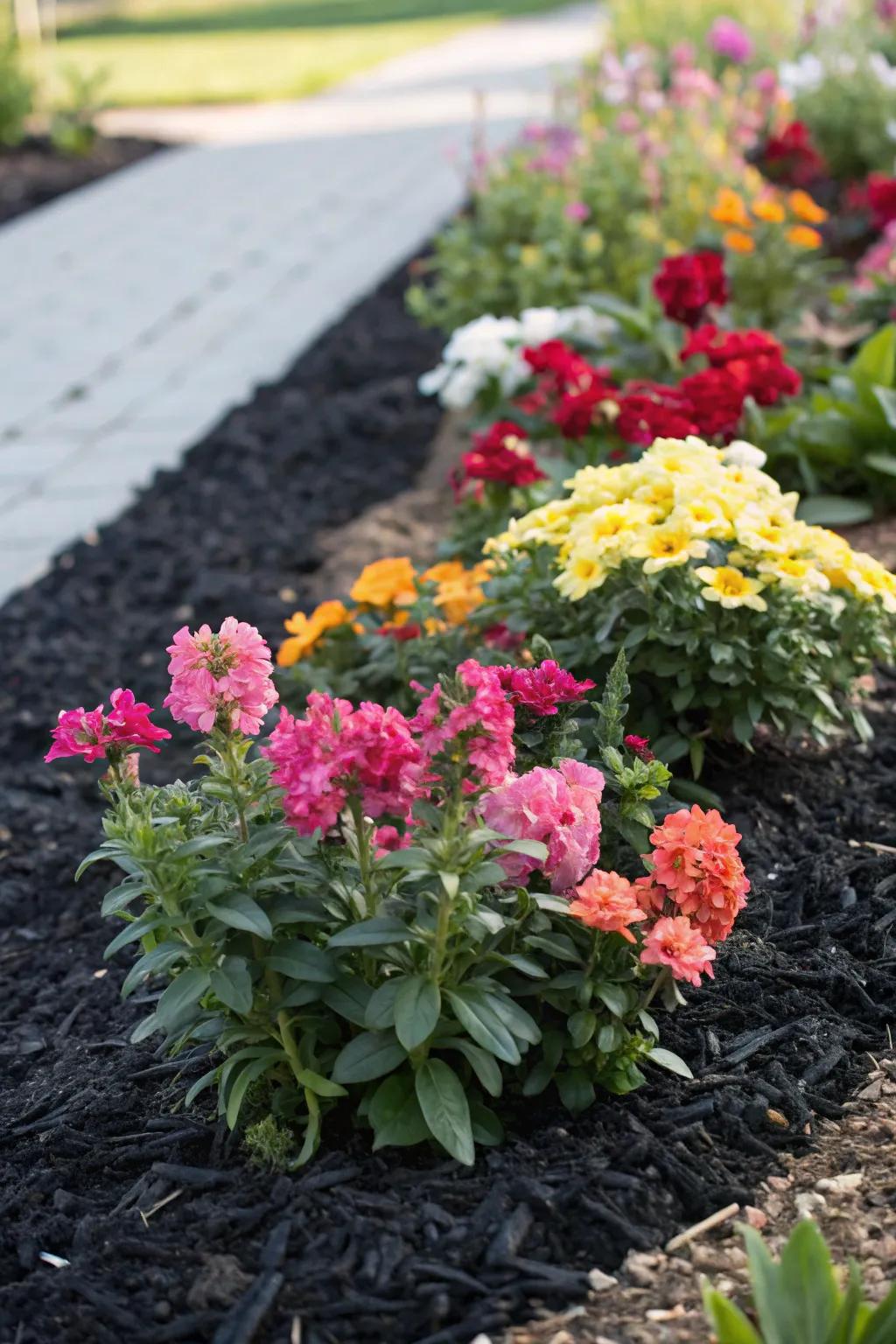 Let your flowers shine with the bold backdrop of black mulch.