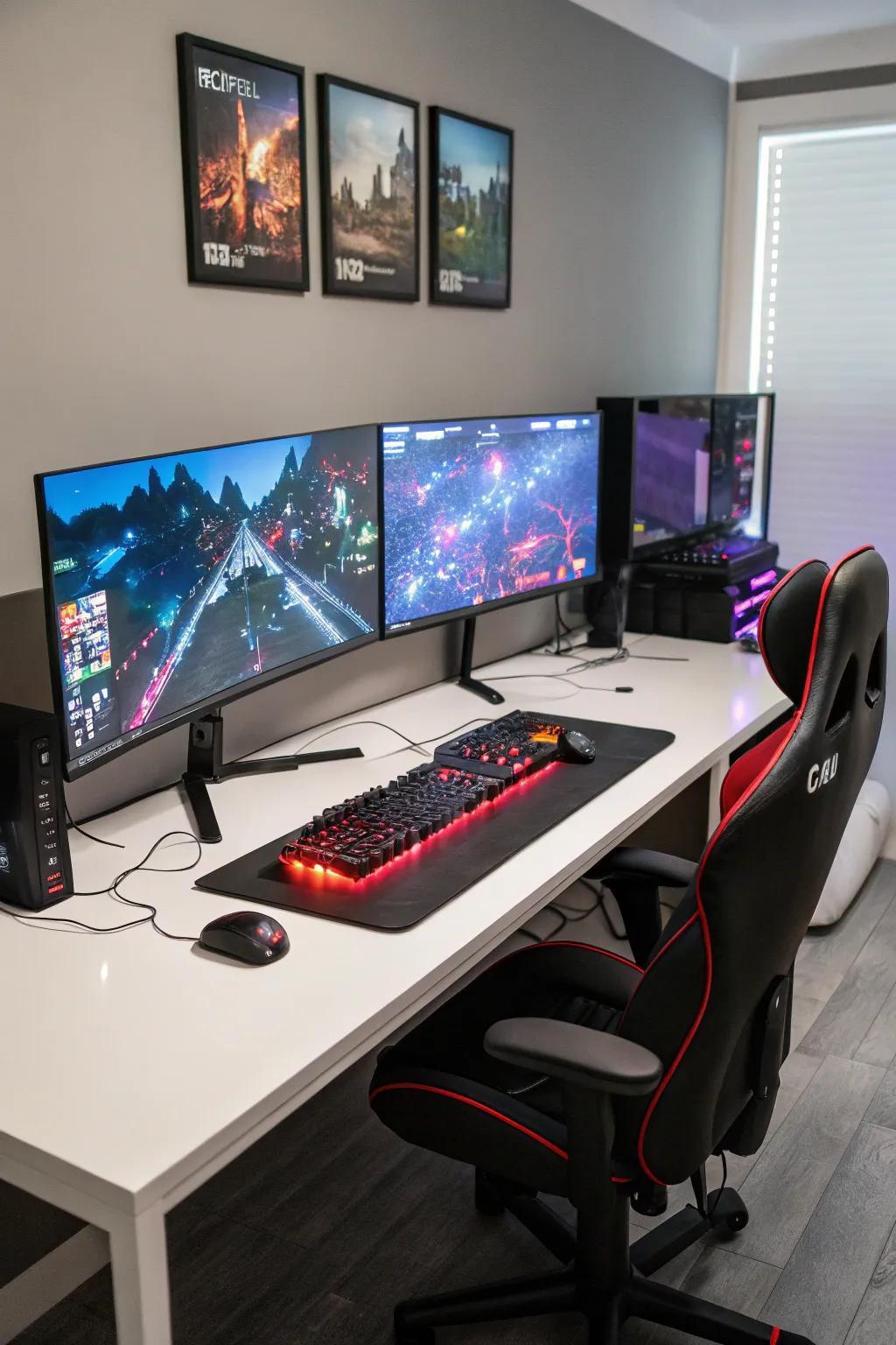 A multi-screen setup for an expansive gaming experience.