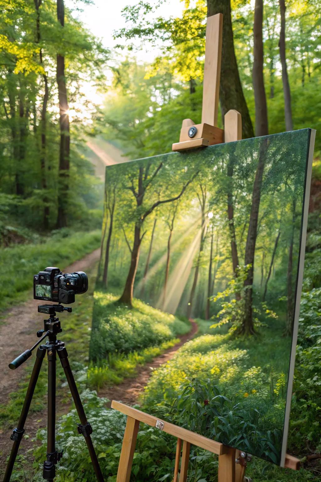 A serene forest scene with enchanting sunlight.