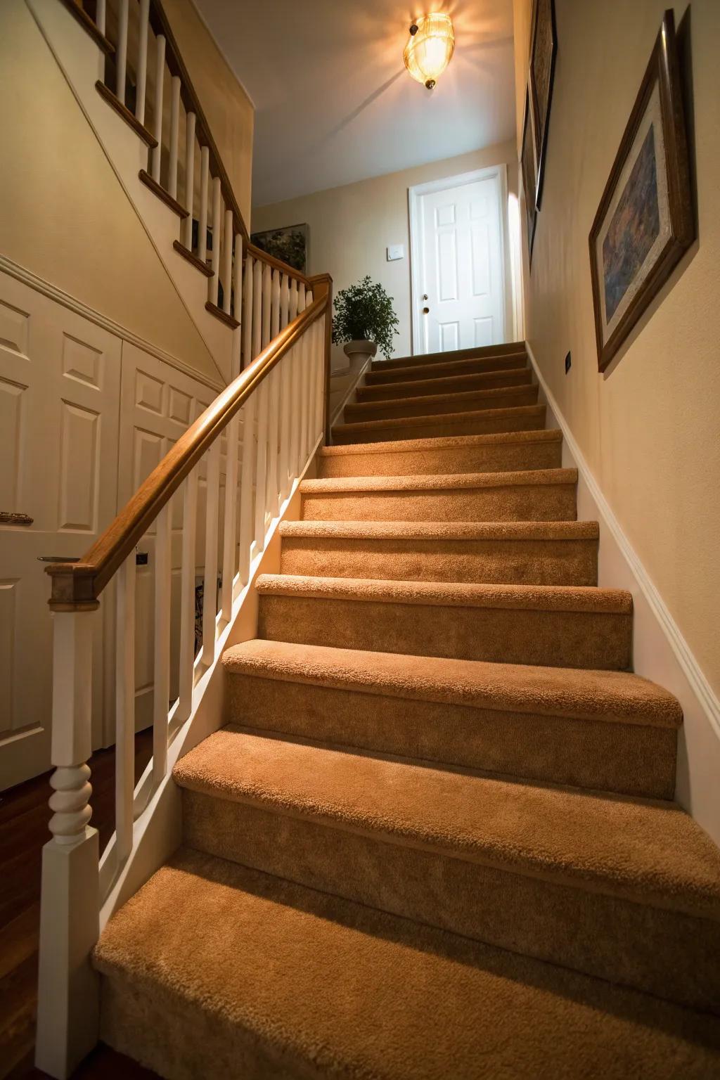 Carpeted steps adding extra comfort and flair.