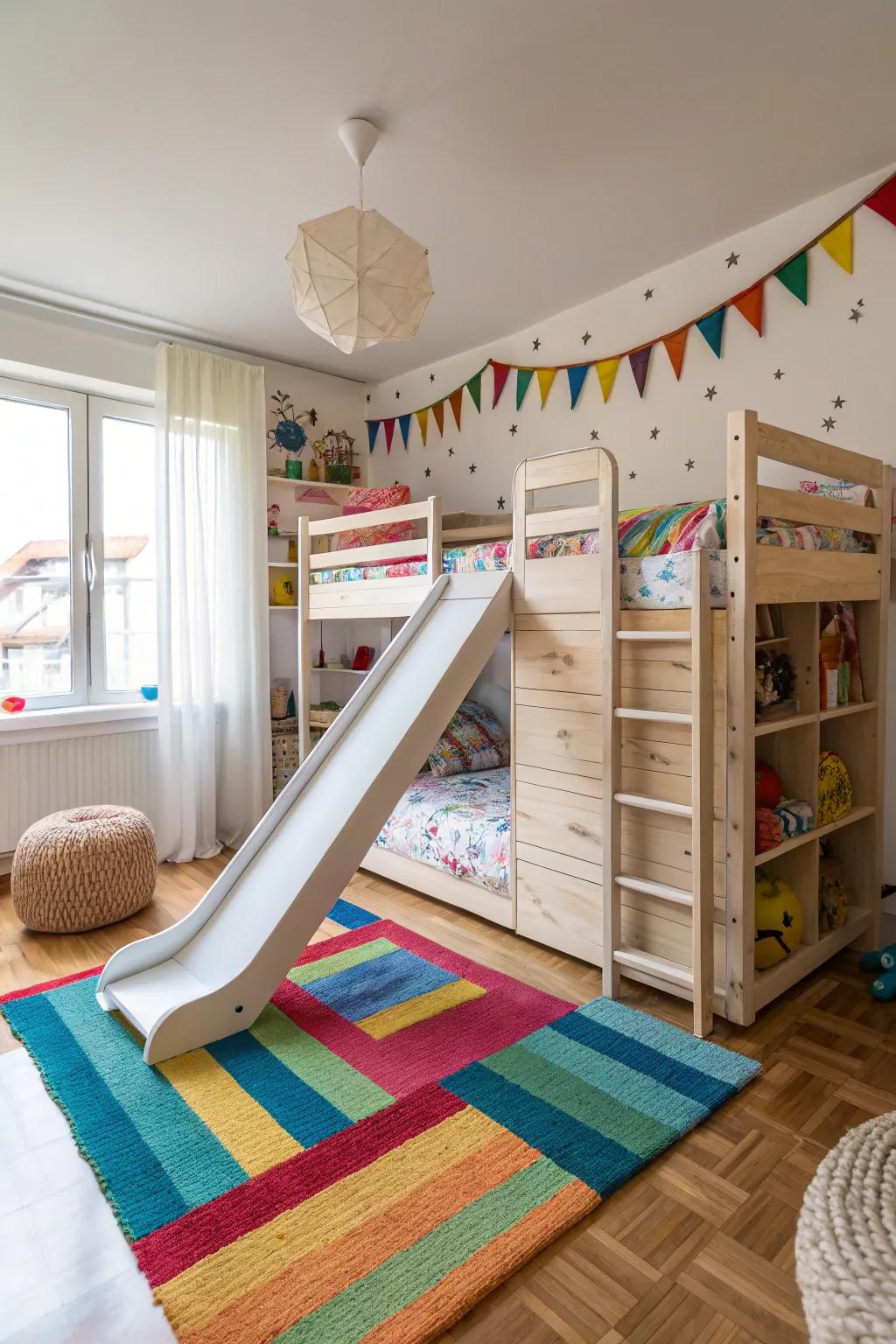 A slide in the bedroom transforms routine into playtime.