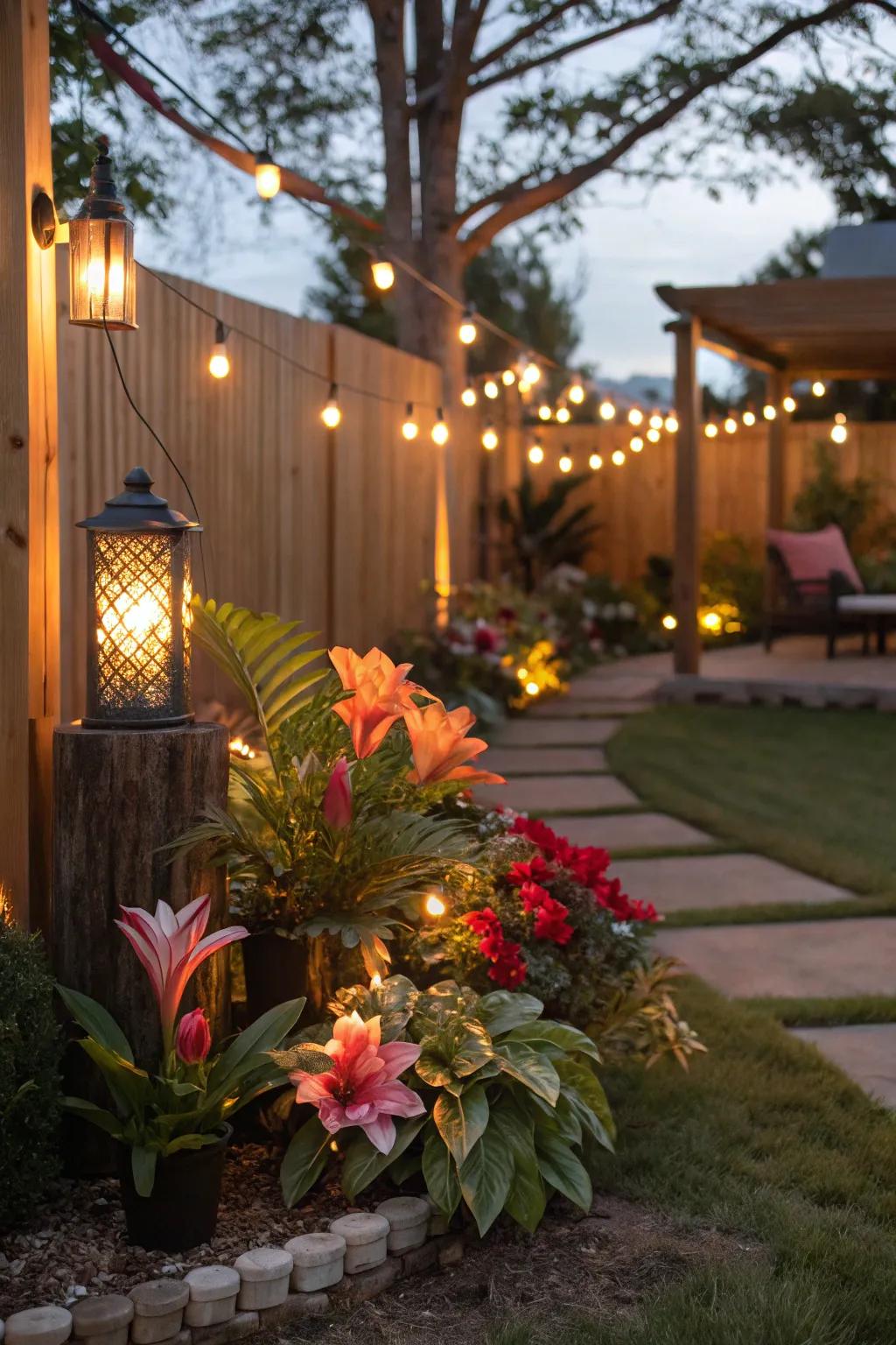 Lighting brings your artificial landscape to life at night.