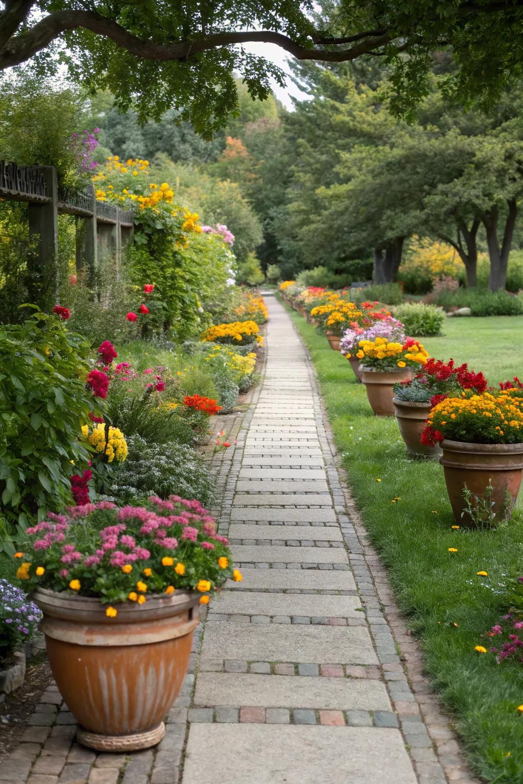 Guide your guests with a colorful pot-lined pathway.