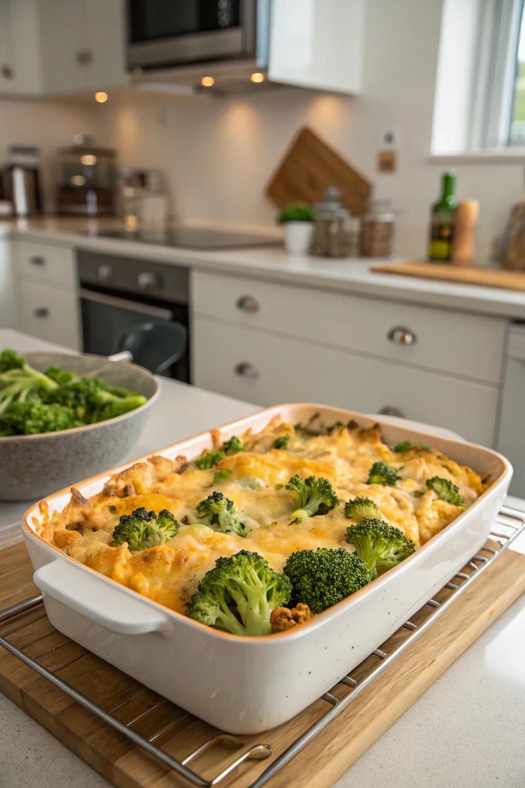 Cheesy broccoli and turkey bake offers a colorful twist on leftovers.