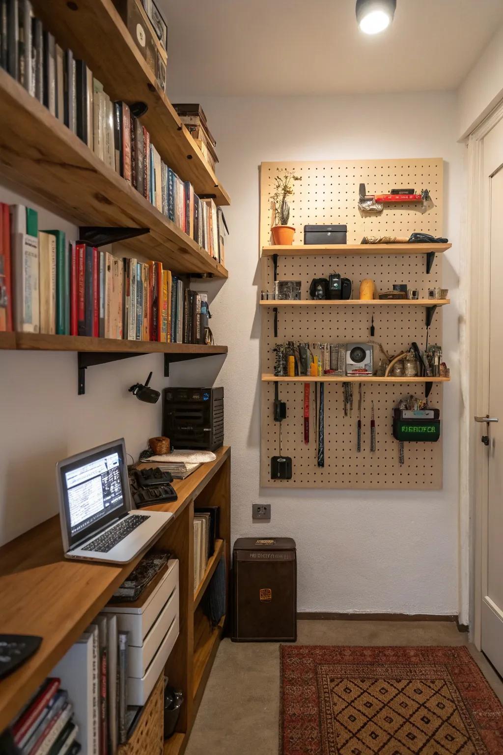 Vertical storage maximizes space efficiency and keeps your man cave tidy.