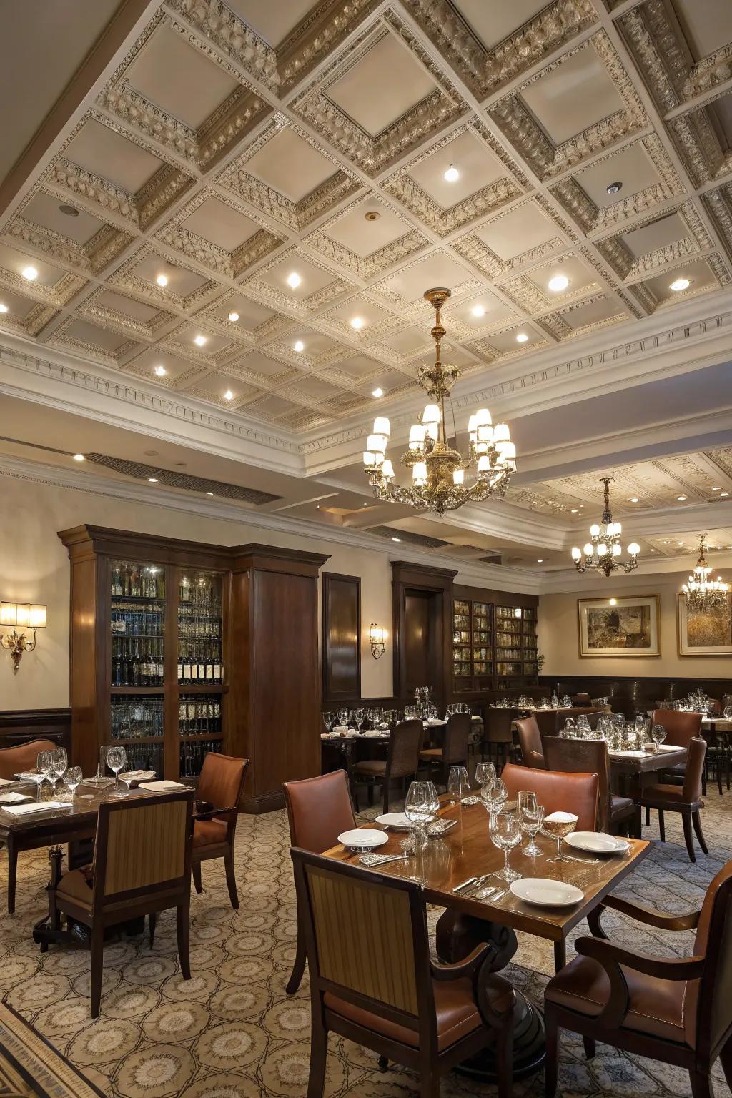 Gridded ceilings impart refinement and dimension.