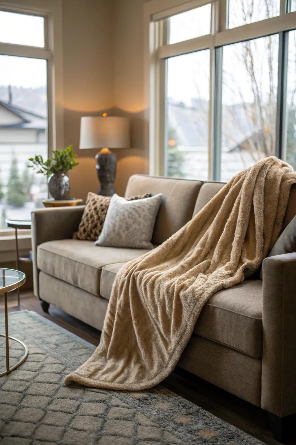 A comfortable throw blanket ideal for snuggling up in a new residence.