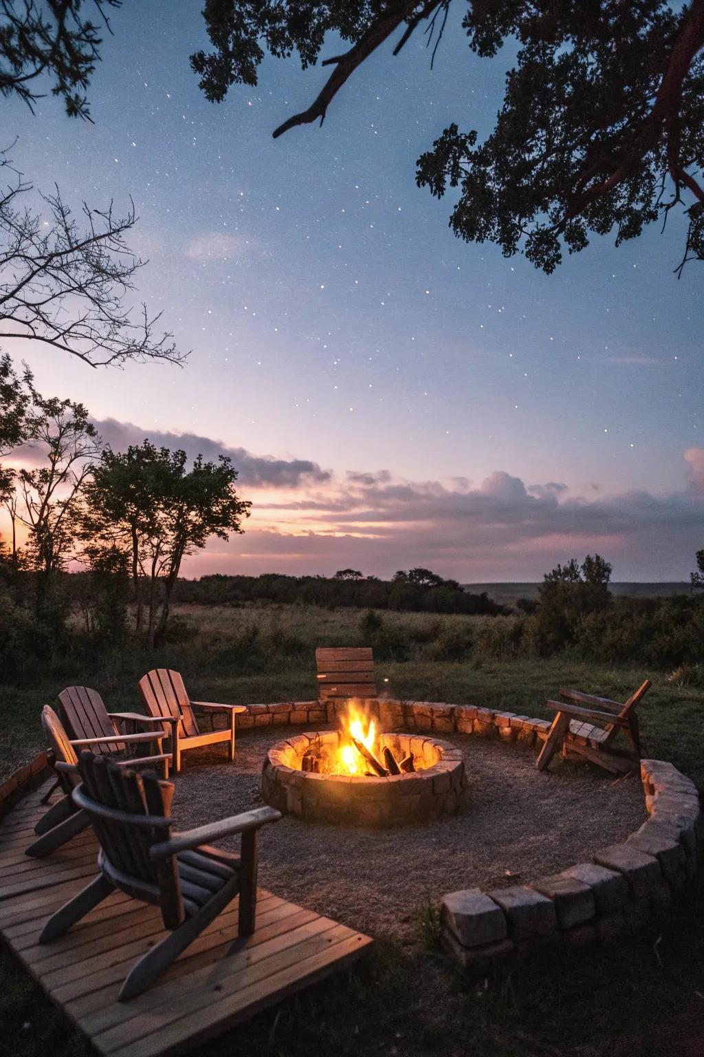 A fire pit creates the perfect ambiance for evening gatherings with friends and family.