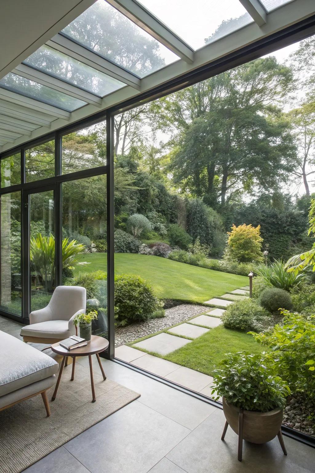 A modern garden room with a sleek and open design.