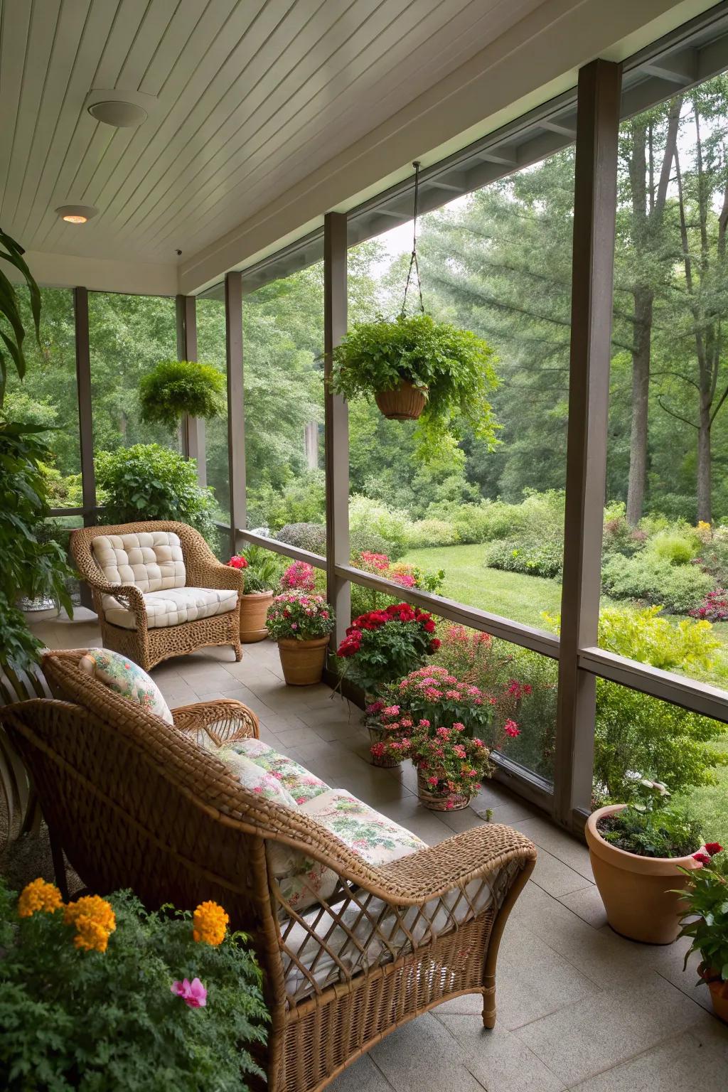 A screened-in porch perfectly balances the allure of the outdoors with essential protection.