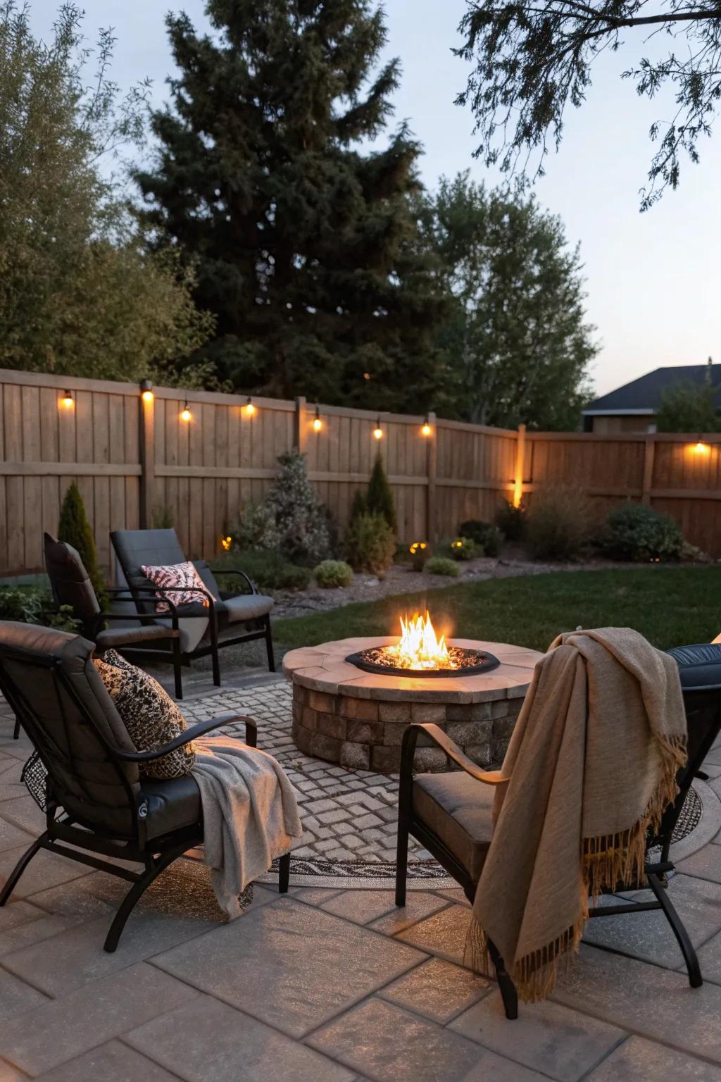 Gather around a warm fire pit to enjoy cozy evenings on your patio.