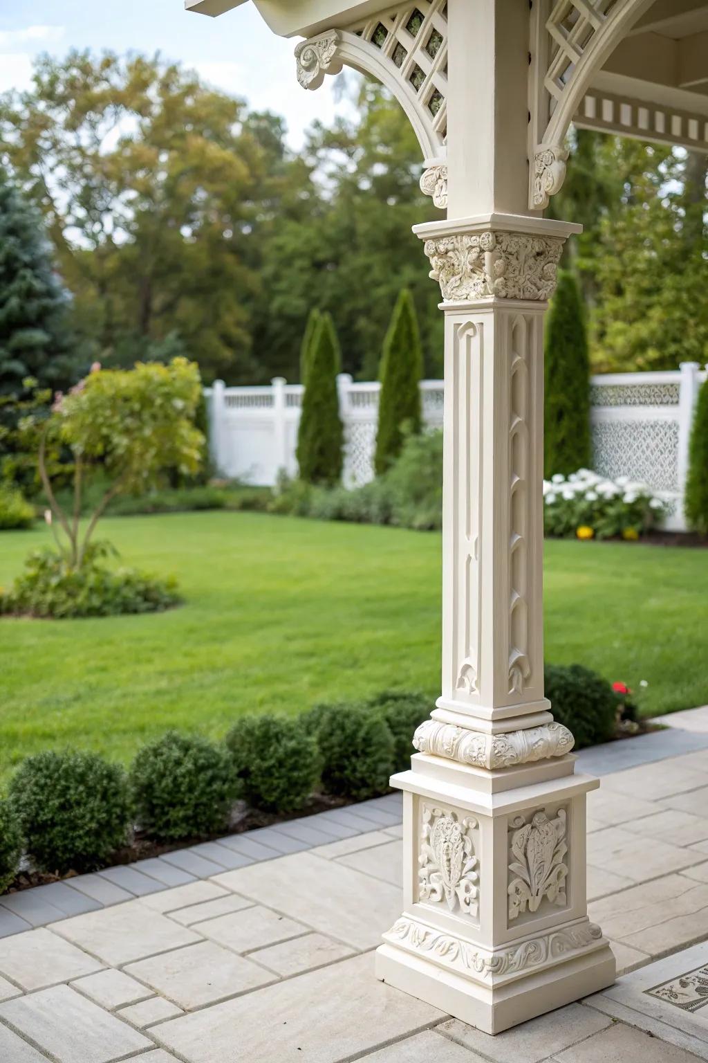 Ornamental pedestals present a sophisticated and refined visual.