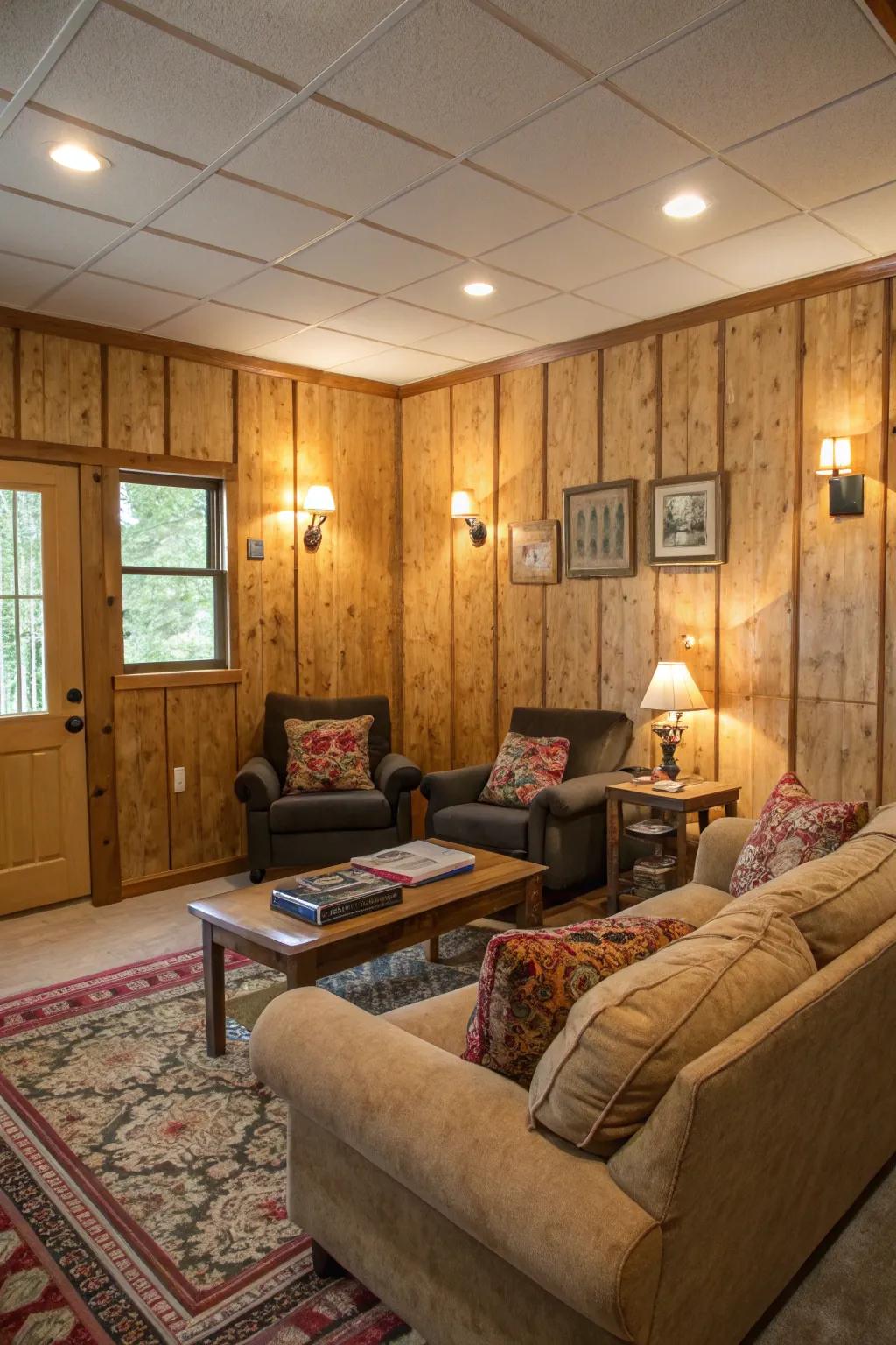 Plywood paneling adds a warm touch to any living space.