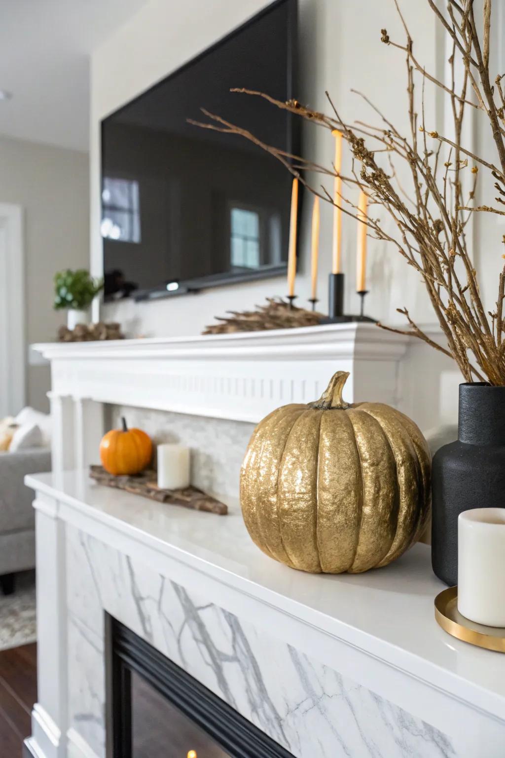 Metallic finishes add a touch of luxury to any pumpkin design.