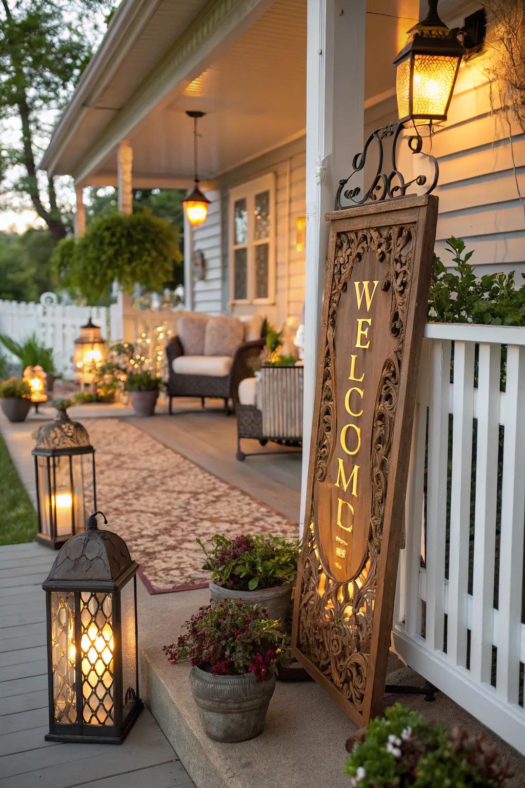 A welcoming sign greets guests with style and warmth.