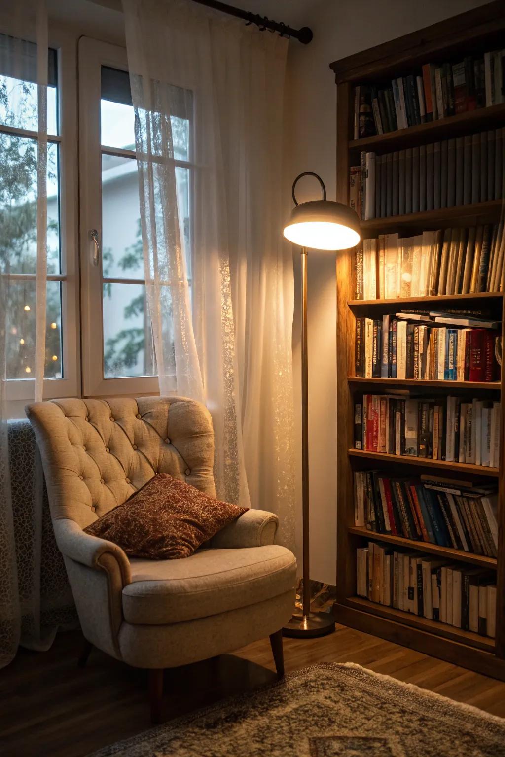 An inviting reading nook perfect for unwinding with a good book.