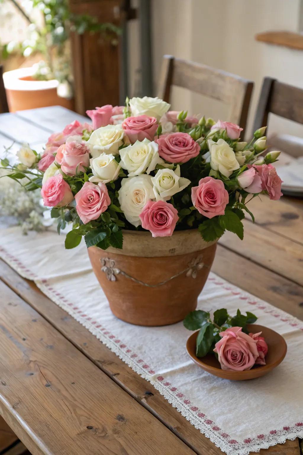 Rustic Charm with Terracotta and Mixed Roses