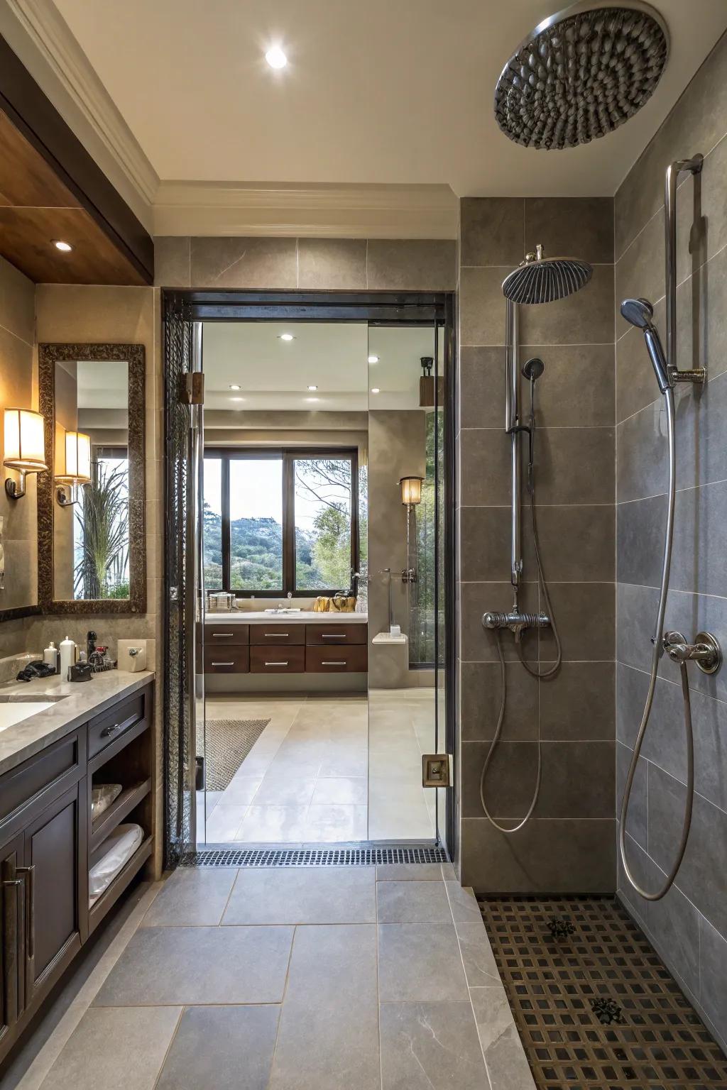 Dual shower heads provide a spa-like experience right at home.