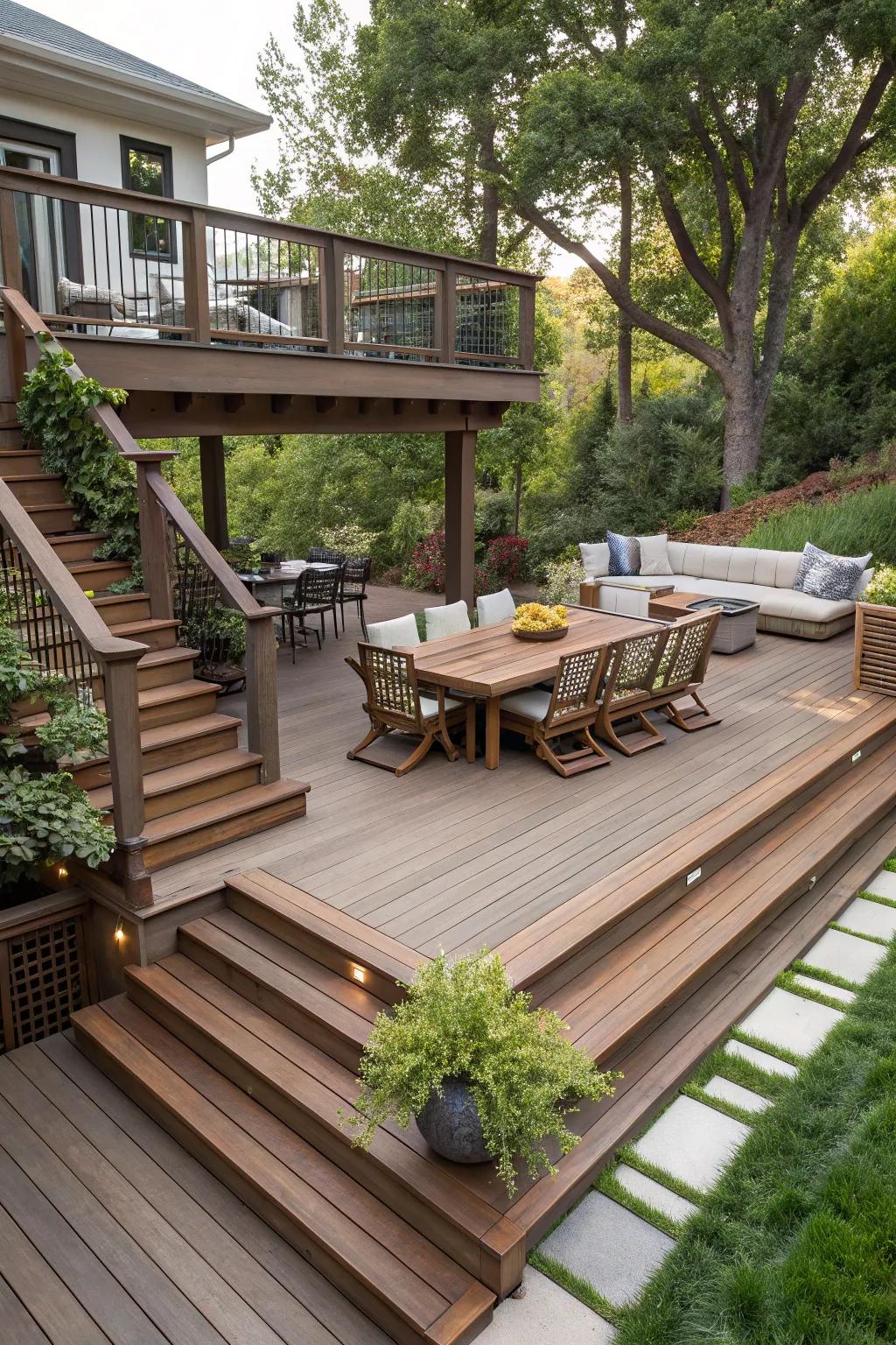 Multi-level decks add depth and functional zones to your outdoor space.