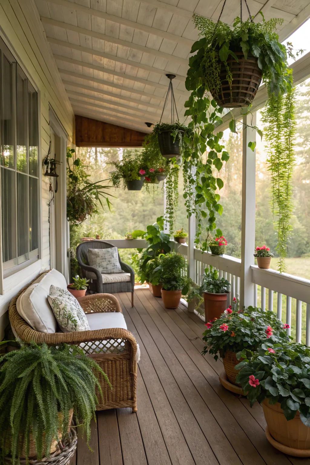 A verdant escape on the screened porch