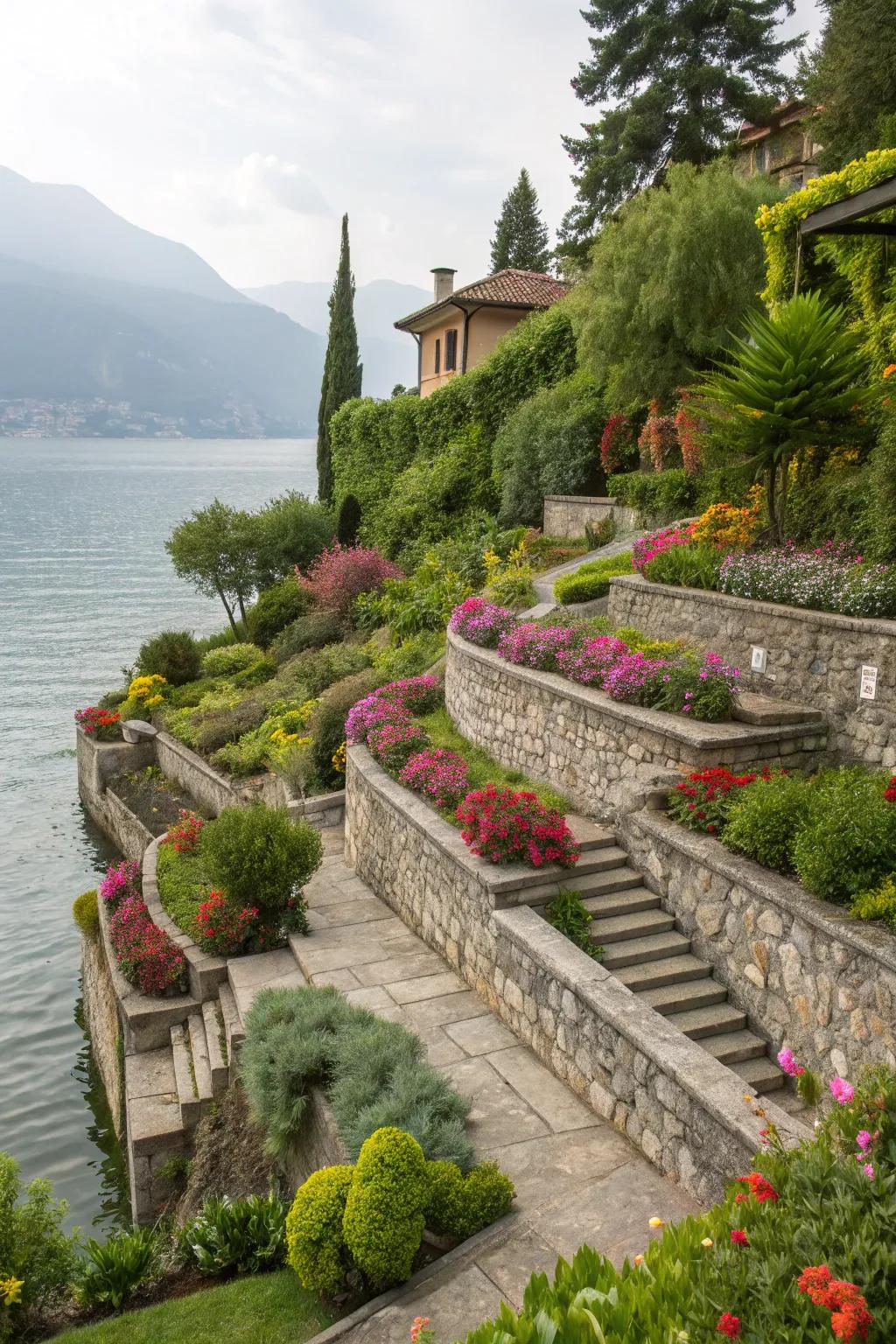 Elegant terraces turning a steep slope into a vibrant garden.