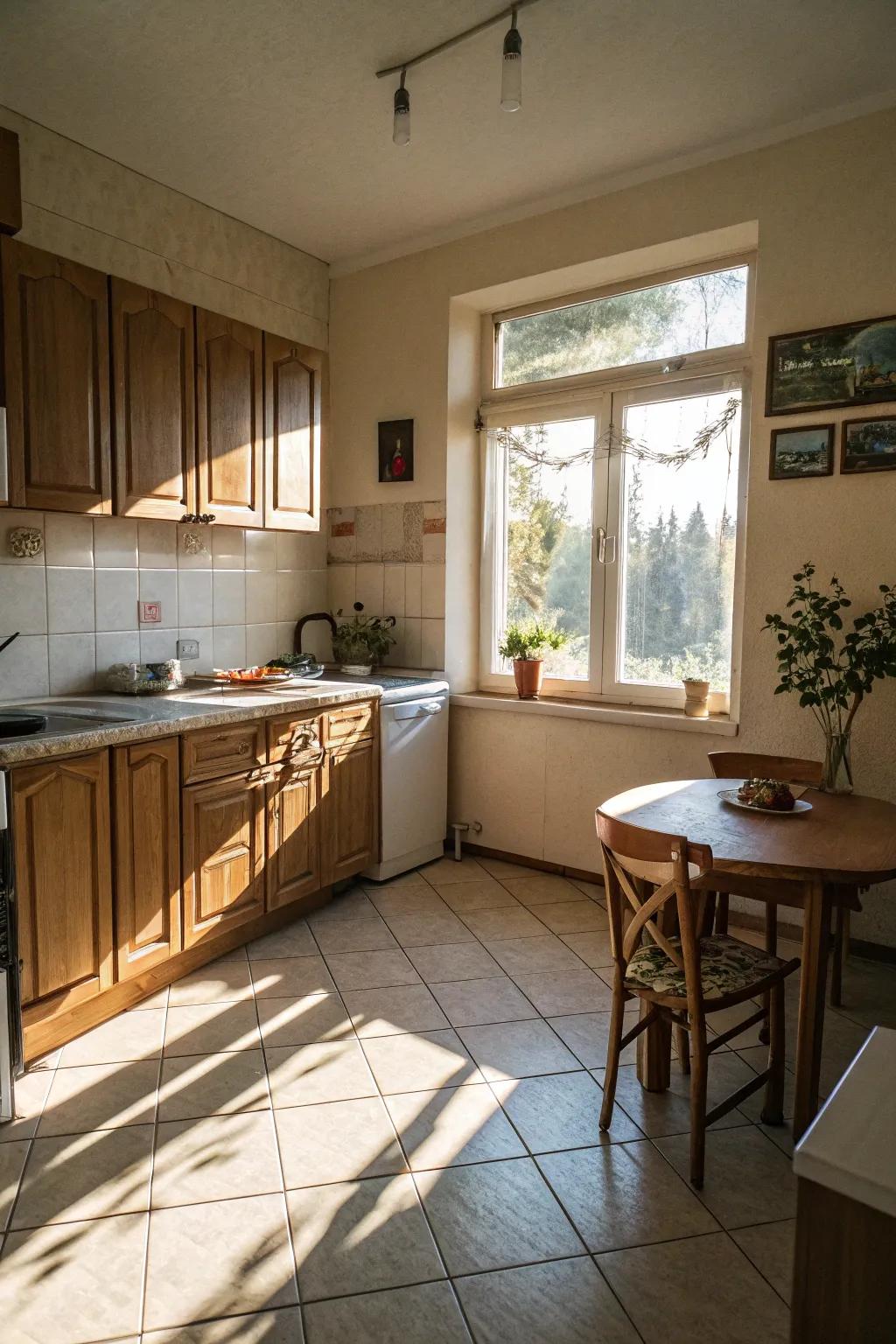 Light floors and natural light create a spacious feel.