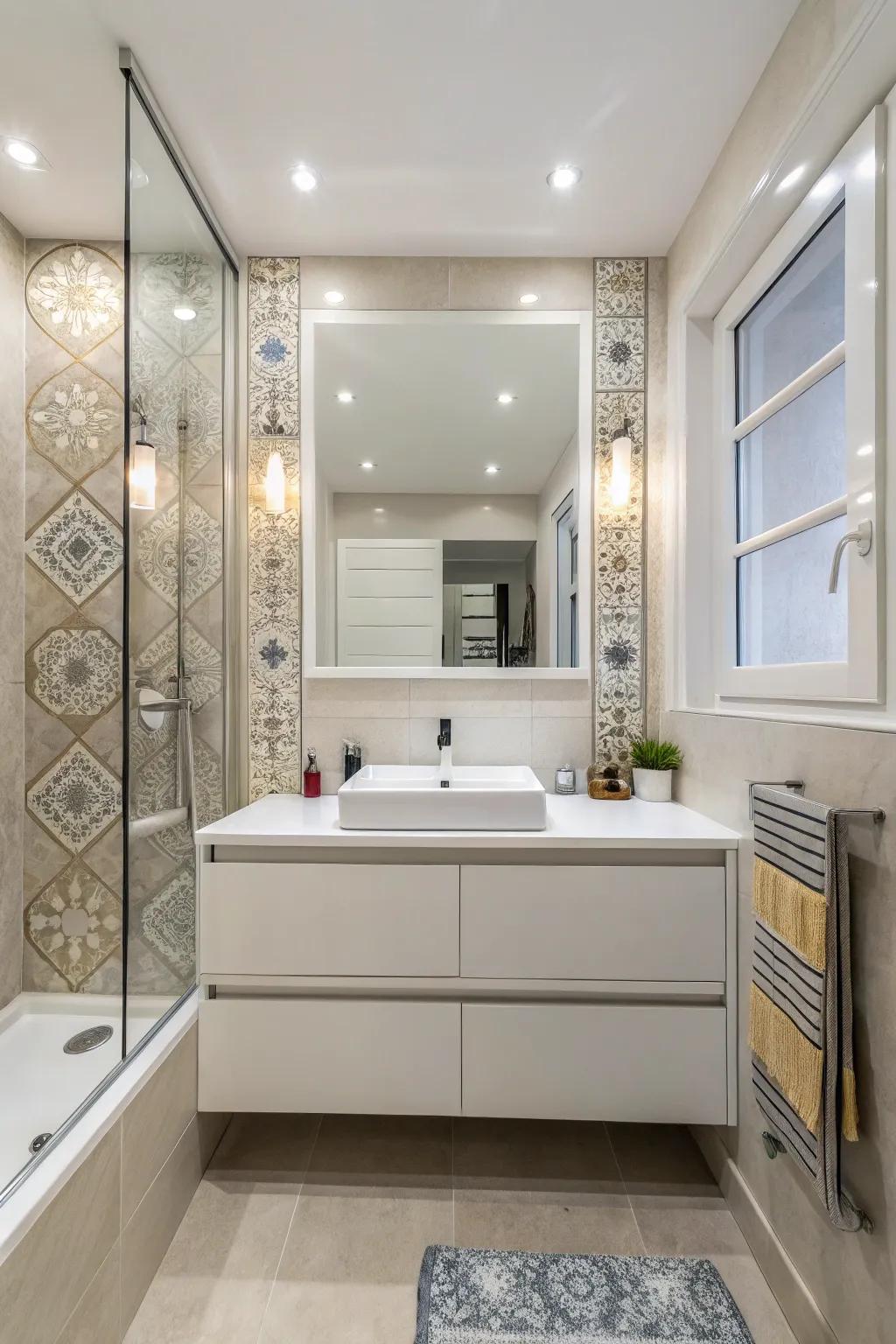 Floating vanities add a modern touch while saving floor space.