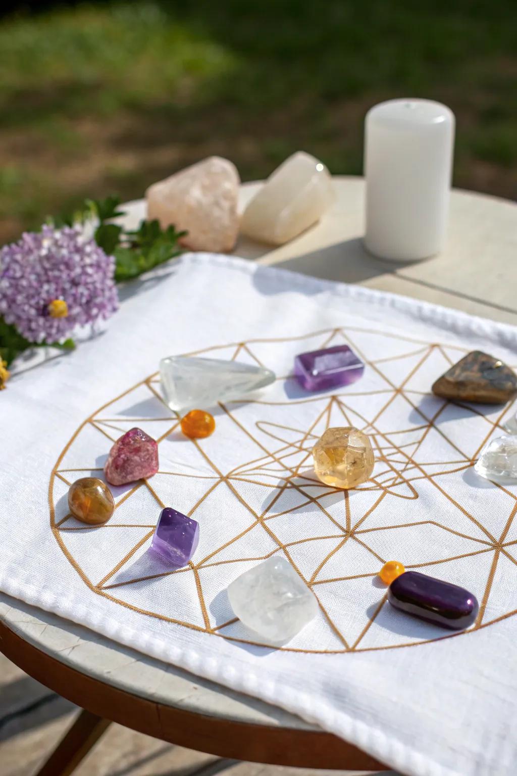 Harness energy with a crystal grid on your altar.