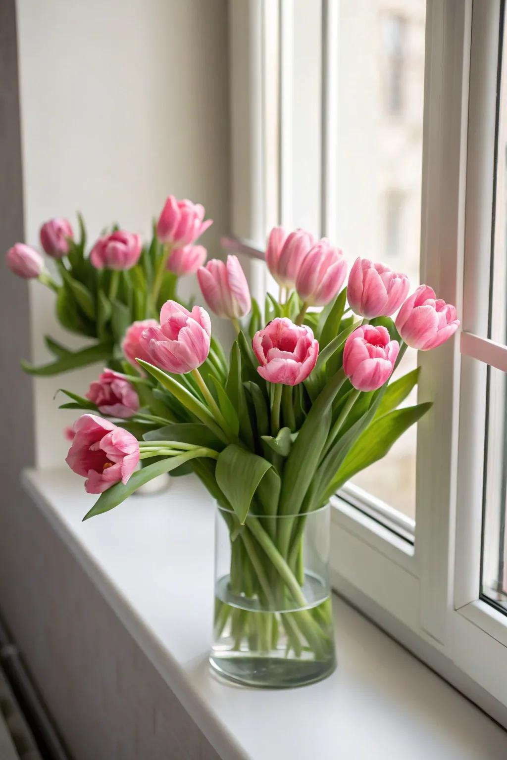 Jubilant rosy tulips brightening an area.