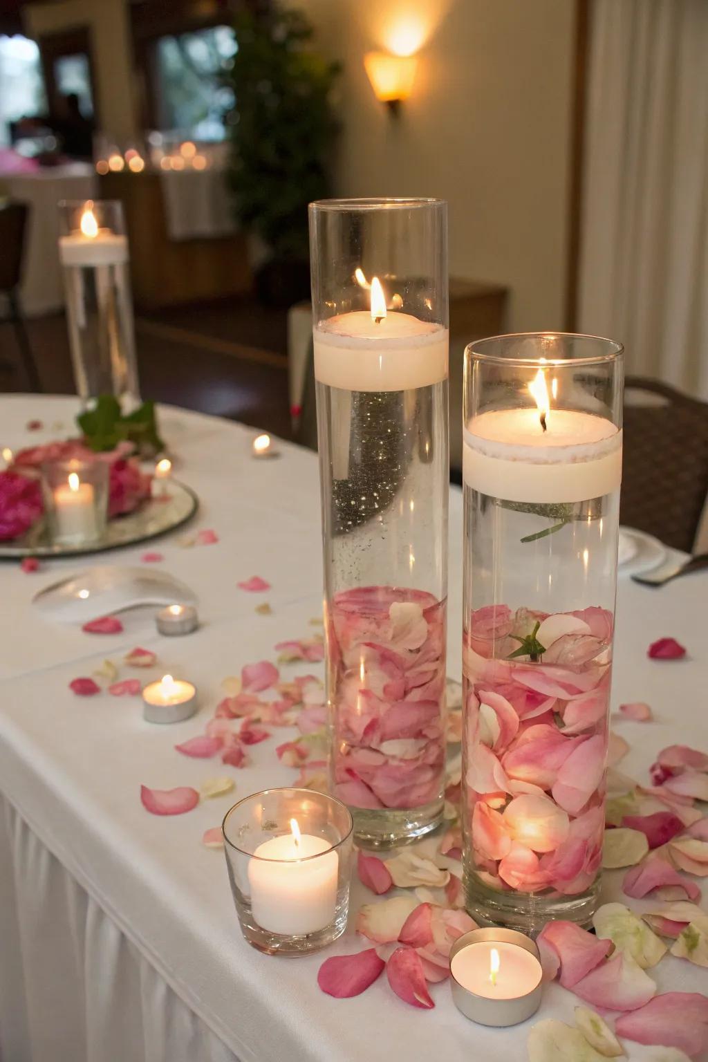 Whimsical floating candle arrangements.