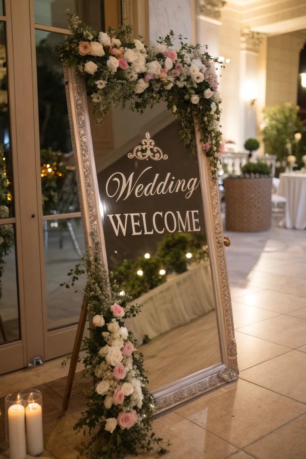 A mirrored sign exuding sophistication and interaction.