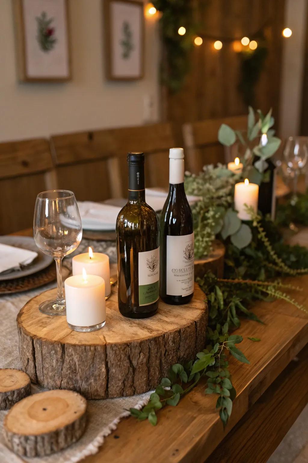 Earthy timber accents enrich your wine table with warmth and appeal.