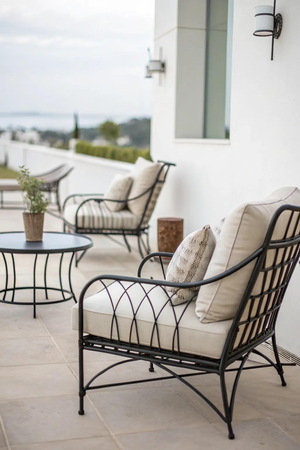 Sleek and simple wrought iron designs fit perfectly into a minimalist patio.