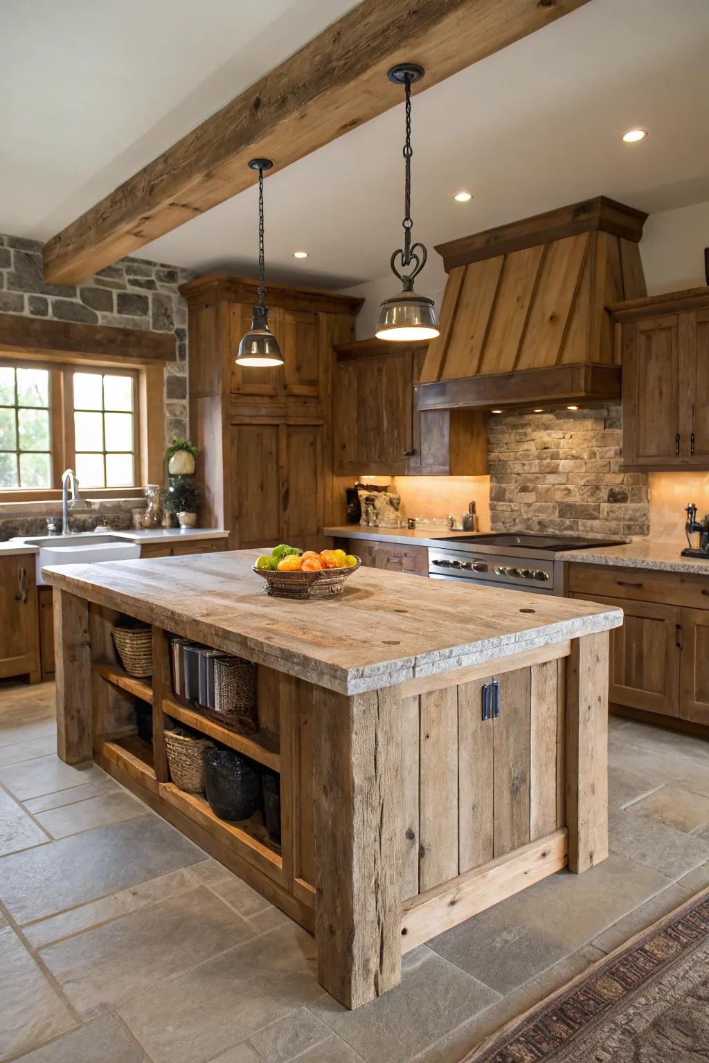 Rustic kitchen islands blend style with functionality.